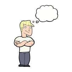 cartoon muscular man with thought bubble N9