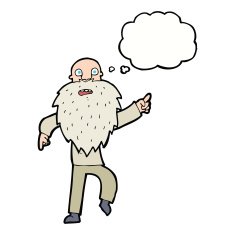 cartoon stressed old man with thought bubble N17