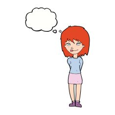 cartoon happy woman with thought bubble N226