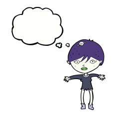 cartoon vampire girl with thought bubble N196