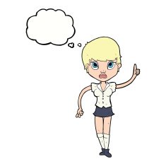 cartoon pretty woman with idea thought bubble N62