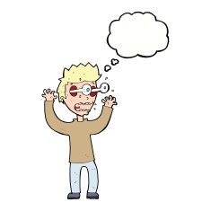 cartoon terrified man with thought bubble N202