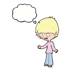 cartoon stressed out woman with thought bubble N18