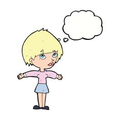 cartoon woman with open arms thought bubble N90