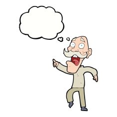 cartoon frightened old man with thought bubble N31