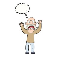 cartoon angry old man with thought bubble N125