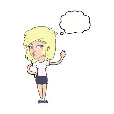 cartoon pretty woman waving with thought bubble N78