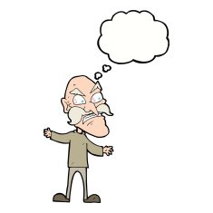 cartoon angry old man with thought bubble N126