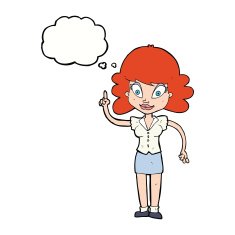 cartoon happy woman with idea thought bubble N9