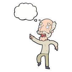 cartoon frightened old man with thought bubble N32