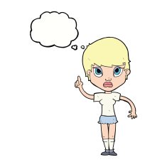 cartoon girl with idea thought bubble N17