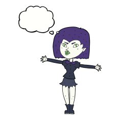 cartoon vampire girl with thought bubble N199