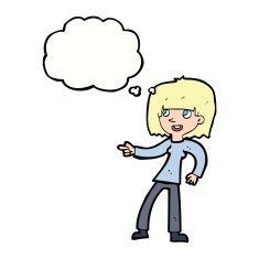 cartoon girl pointing with thought bubble N26
