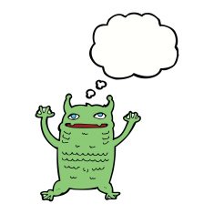 cartoon little monster with thought bubble N26