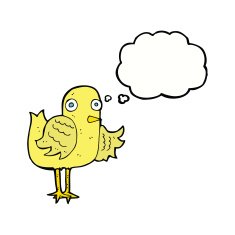 cartoon bird waving wing with thought bubble N9