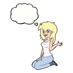cartoon pretty girl waving with thought bubble N24