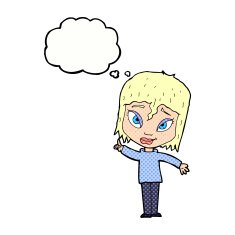 cartoon woman with idea thought bubble N220