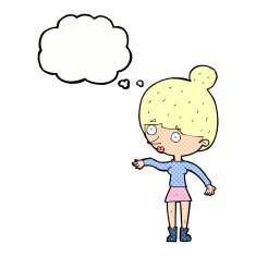cartoon surprised woman with thought bubble N222