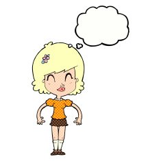 cartoon happy pretty woman with thought bubble N10
