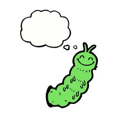 cartoon caterpillar with thought bubble N9