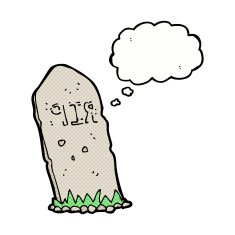 cartoon spooky grave with thought bubble N13