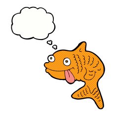 cartoon fish with thought bubble N79