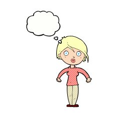 cartoon surprised woman with thought bubble N223