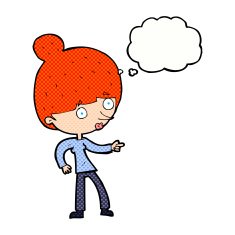 cartoon woman pointing with thought bubble N193