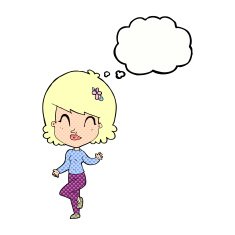 cartoon pretty woman dancing with thought bubble N20