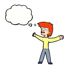 cartoon woman wearing glasses with thought bubble N18