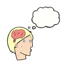 cartoon man with brain symbol thought bubble N19