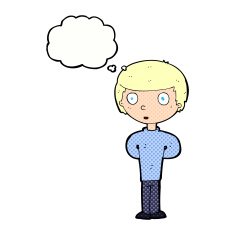 cartoon curious boy with thought bubble N32
