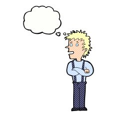 cartoon boy with folded arms thought bubble N18