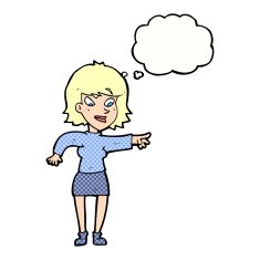cartoon woman pointing with thought bubble N194