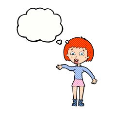 cartoon surprised woman with thought bubble N224