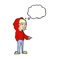 cartoon pointing teenager with thought bubble N9