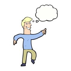 cartoon grinning man with thought bubble N80