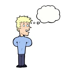 cartoon happy man with thought bubble N411
