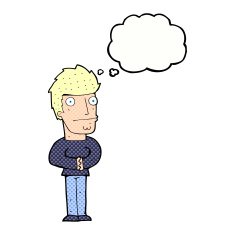 cartoon worried man with thought bubble N85