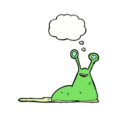 cartoon slug with thought bubble N13