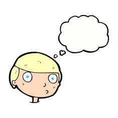 cartoon boy staring with thought bubble N17