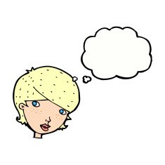 cartoon friendly woman with thought bubble N61