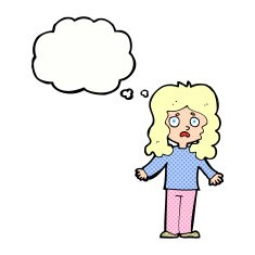 cartoon worried woman with thought bubble N71