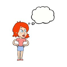 cartoon woman with hands on hips thought bubble N196