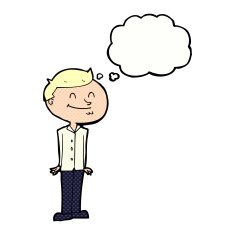 cartoon smiling man with thought bubble N27
