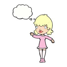 cartoon woman waving with thought bubble N308