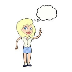 cartoon pretty woman with idea thought bubble N65