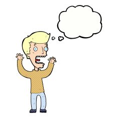 cartoon frightened man with thought bubble N77