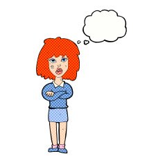 cartoon tough woman with folded arms thought bubble N10