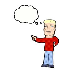 cartoon man pointing with thought bubble N172